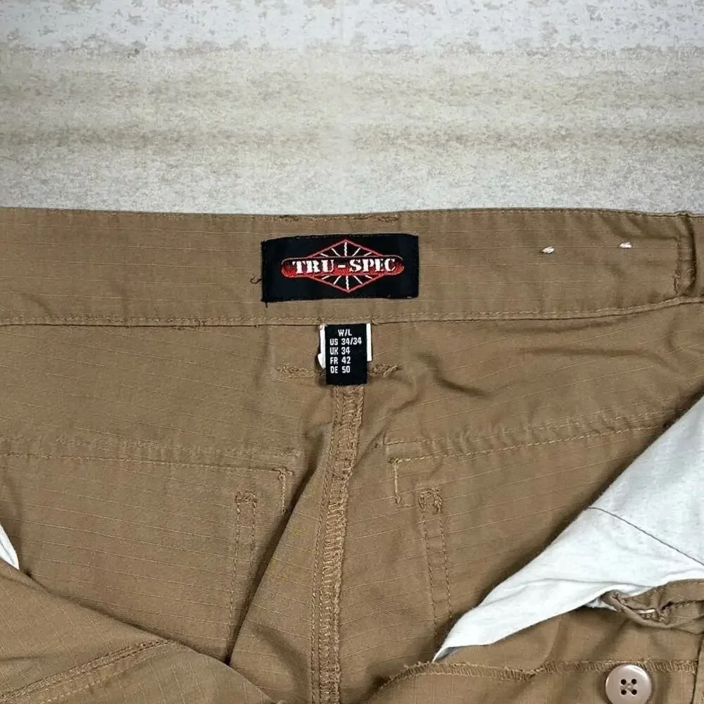 Vintage 90s Tru Spec Tactical Pants 34x34 Baggy Wide Leg Tan Double Knees Cargos